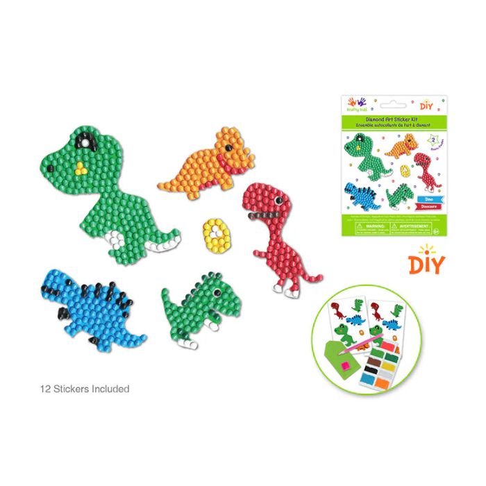 Autocollants broderie de diamants (Diamond Painting) dinosaures (paquet de 8)