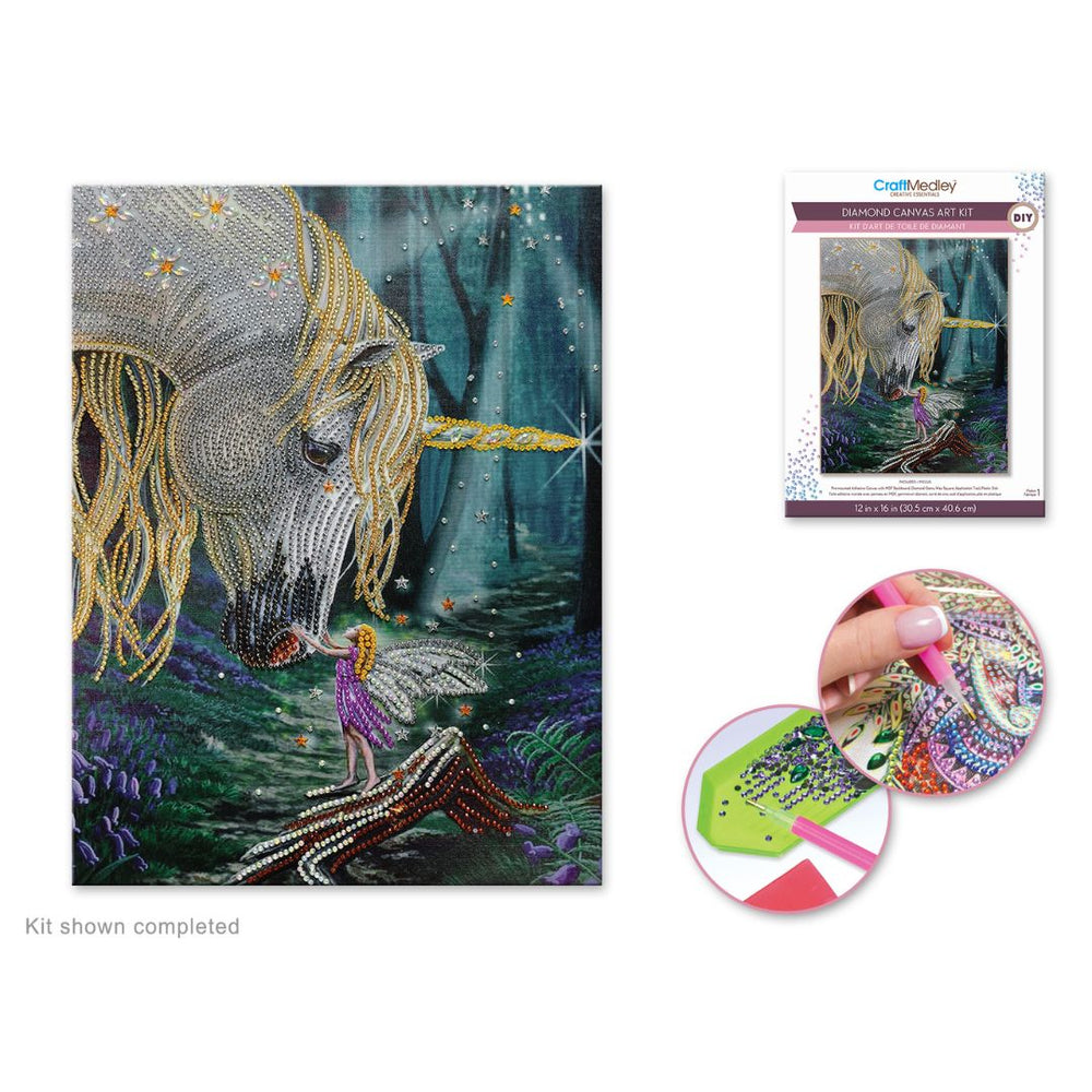 Broderie de diamant (Diamond Painting) 12 po x 16 po licorne