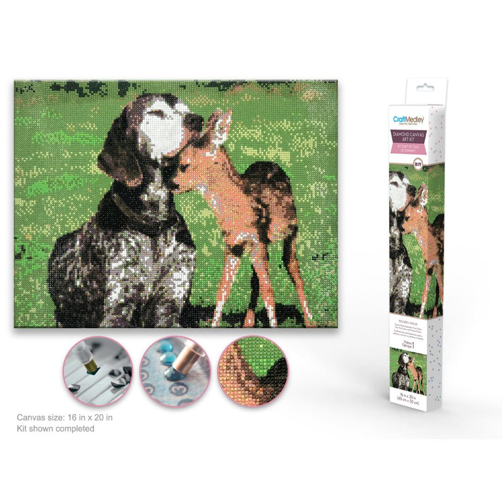 Broderie de diamant (Diamond Painting) 16 po x 20 po câlin chien et daim