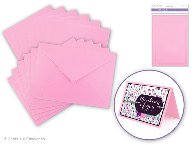 Carte avec enveloppe 4,5 po x 6 po rose pâle (paquet de 6)