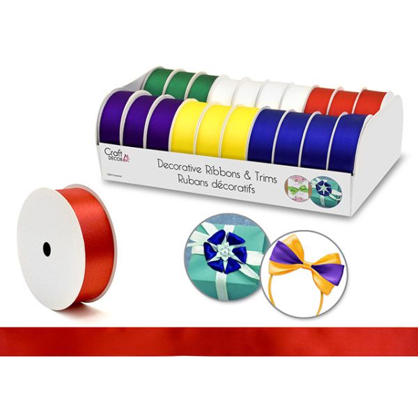 Ruban décoratif 1 po x 3 verges en satin de couleurs vives