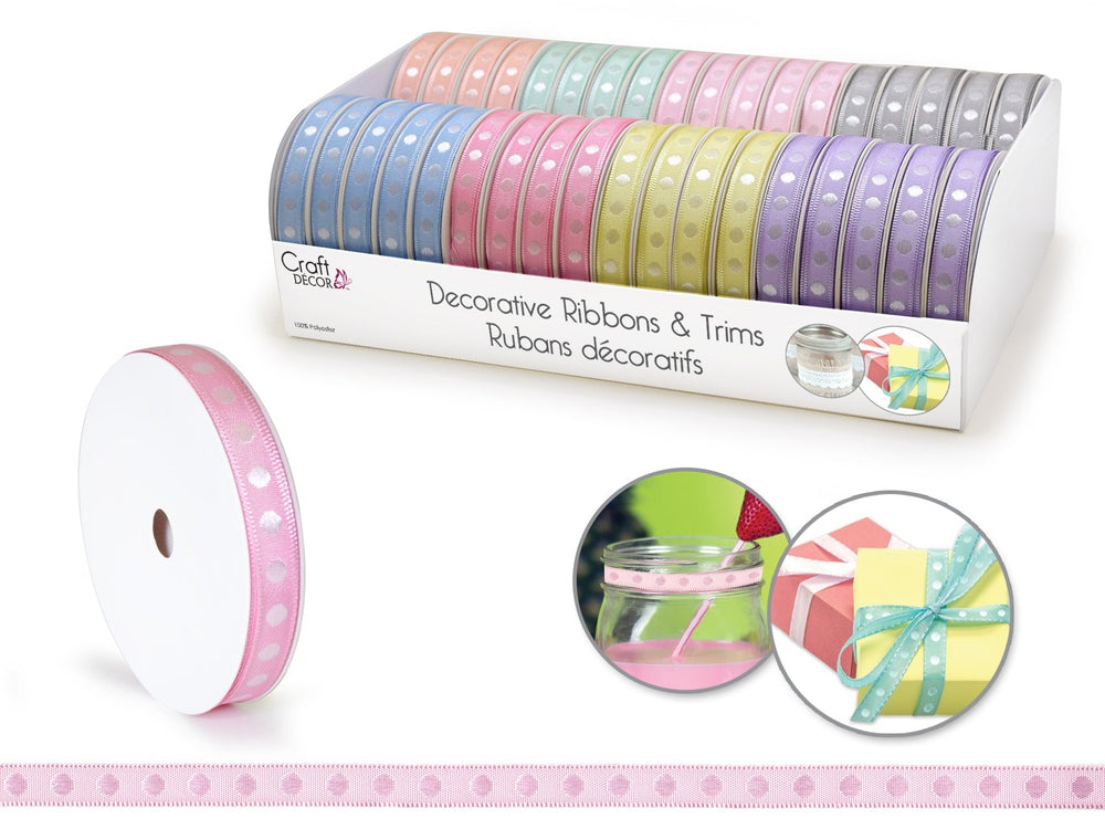 Ruban décoratif 12 pi motif pois pastel