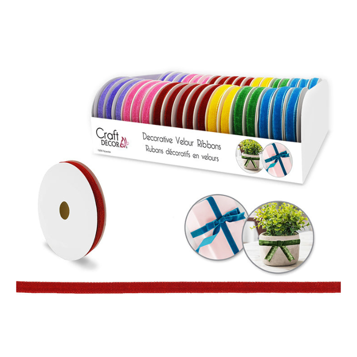 Ruban décoratif en velours 3/8 po x 9 pi couleur vibrante