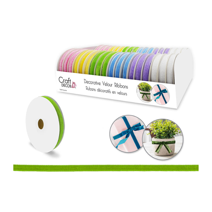 Ruban décoratif en velours 3/8 po x 9 pi couleur pastel