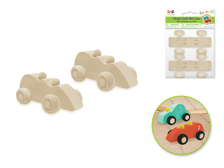 Mini voiture de course en bois 1,6 po x 2,8 po (paquet de 2)