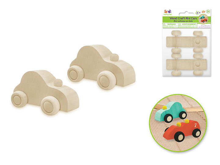 Mini voiture en bois 1,6 po x 2,8 po (paquet de 2)