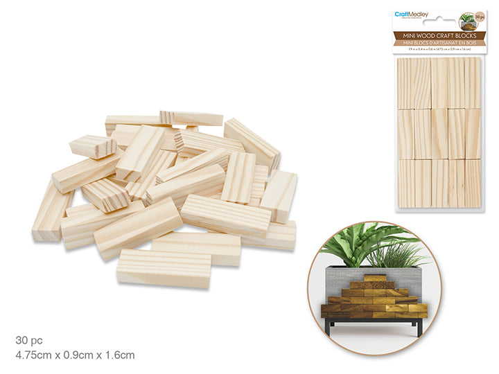 Bloc en bois 1,9 po x 0,4 po x 0,6 po pour l'artisanat (paquet de 30)