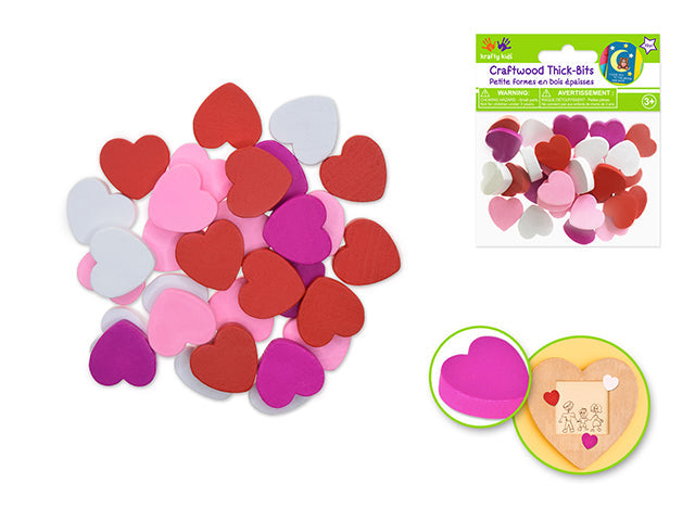 Forme en bois 6 mm cœur rouge, blanc, rose (paquet de 30)