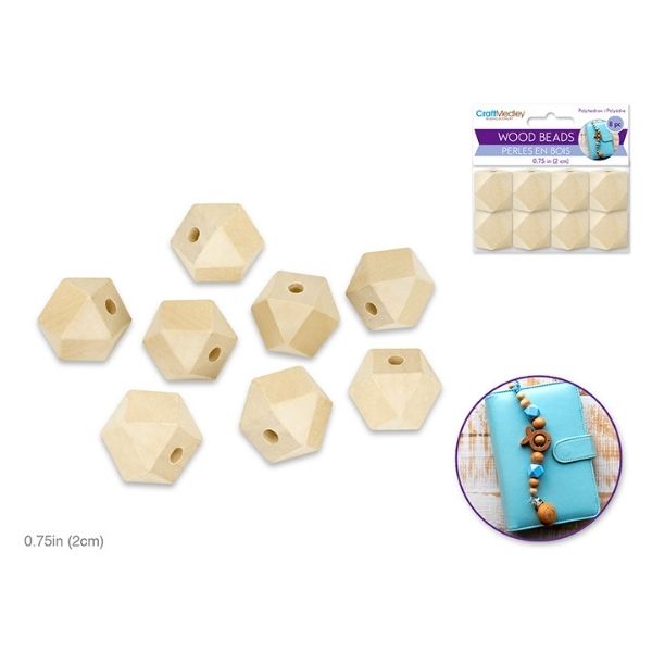 Perle cubique en bois 20 mm (paquet de 8)