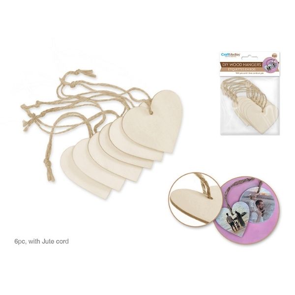Étiquette en bois 6 cm cœur (paquet de 6)