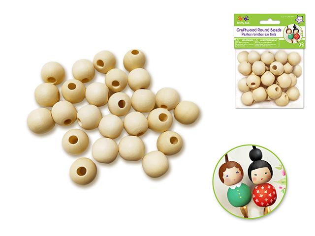 Perle en bois ronde 18 mm (paquet de 25)