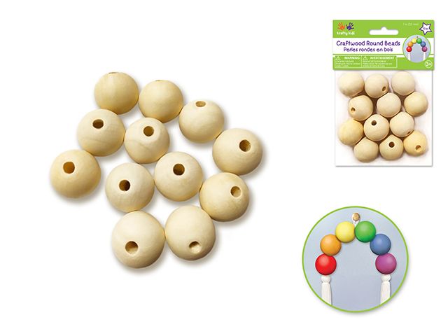 Perle en bois ronde 25 mm (paquet de 12)