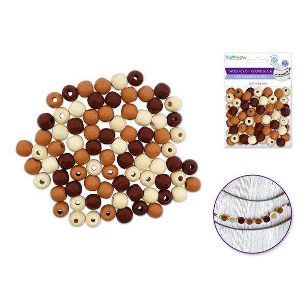 Perle ronde 12 mm en bois (paquet de 80)