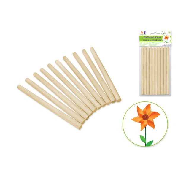 Bâton de bois 3/8 po x 6 po rond naturel (paquet de 10)