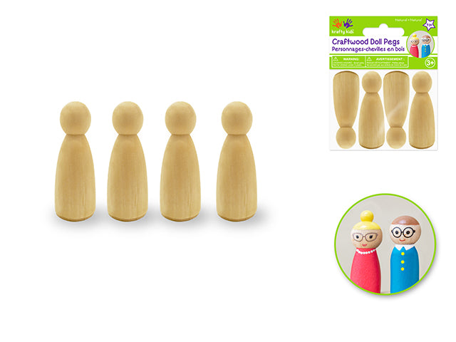 Personnage cheville de bois 2 po x 0,6 po fille (paquet de 4)