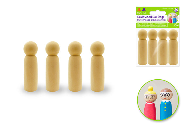 Personnage cheville de bois 2 po x 0,6 po garçon (paquet de 4)