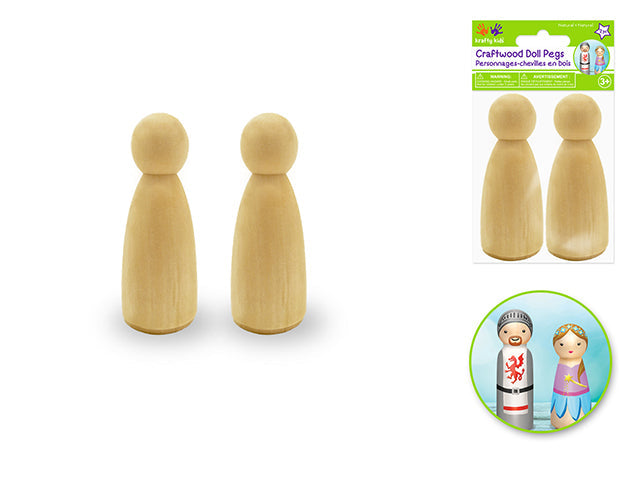 Personnage cheville de bois 3 po x 1 po fille (paquet de 2)