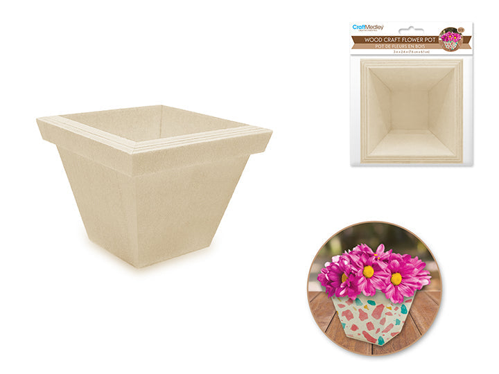 Pot de fleur carré en bois 3 po x 2,4 po