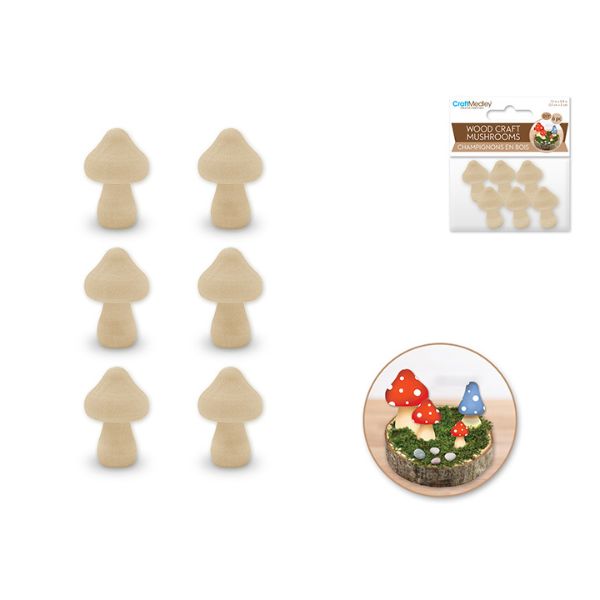 Champignon 1,2 po en bois (paquet de 6)