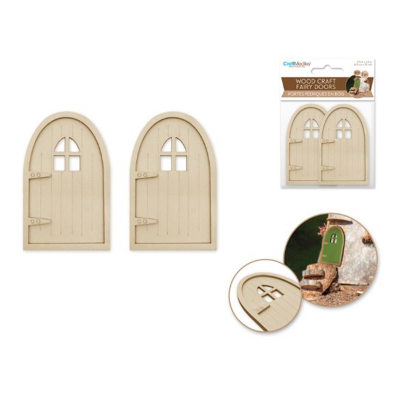 Porte de fée 2,4 po x 3,1 po en bois avec fenêtre (paquet de 2)