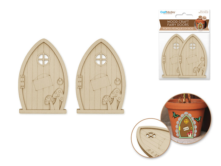 Porte féérique en bois 2,4 po x 3,1 po (paquet de 2)