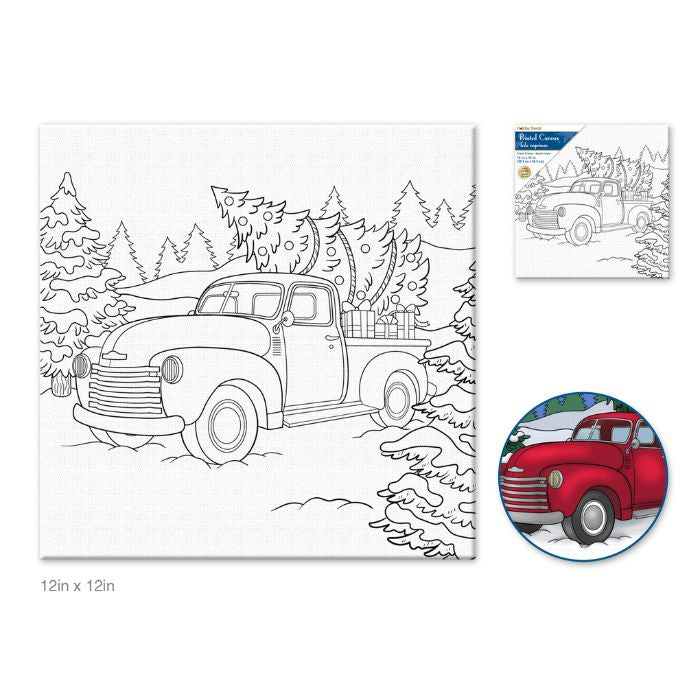 Toile à peindre 12 po x 12 po camion avec sapin