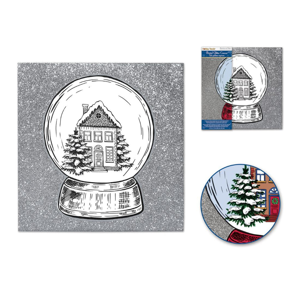 Toile pailletée imprimée de Noël 8 po x 8 po boule à neige