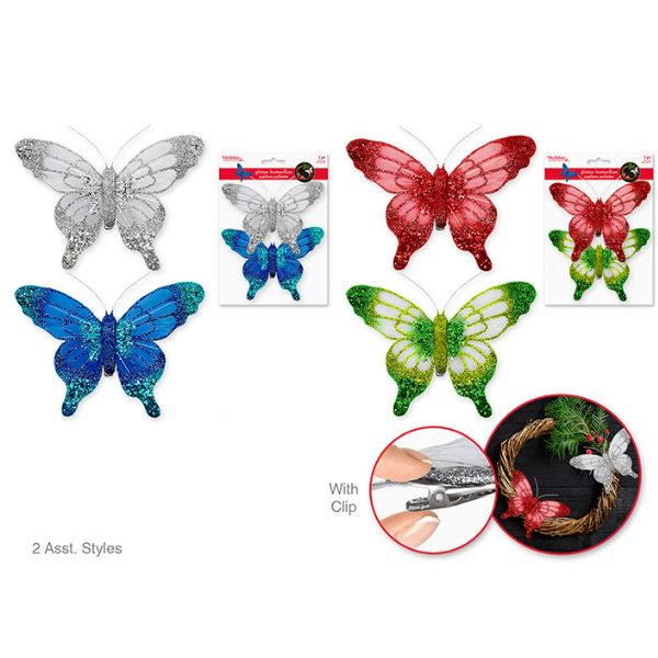 Papillons 4,8 po brillants sur pince (paquet de 2)