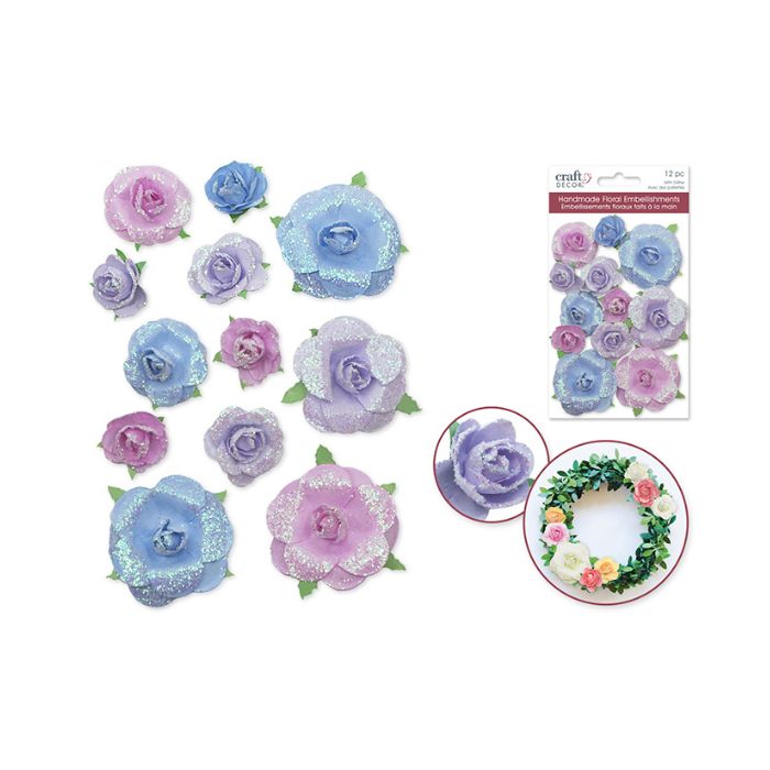 Bouton de rose en papier rose et mauve grandeurs variées (paquet de 12)