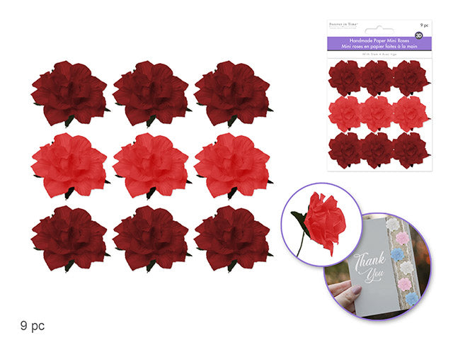 Mini rose en papier 1,25 po rose (paquet de 9)