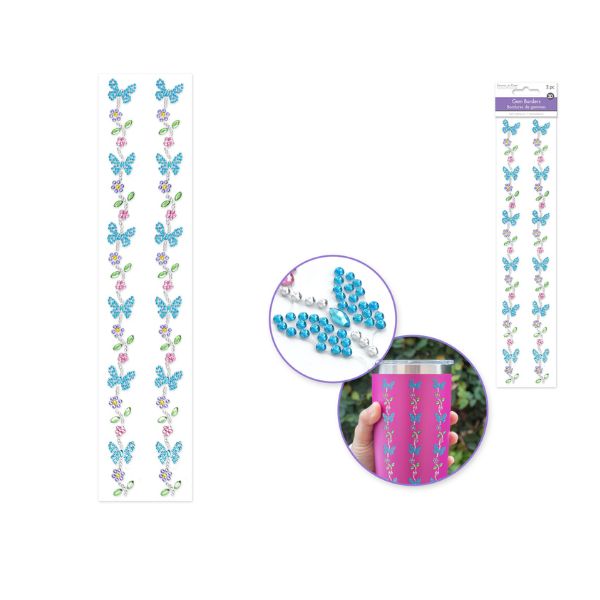 Autocollants bordure de perles 12 po papillons bleus