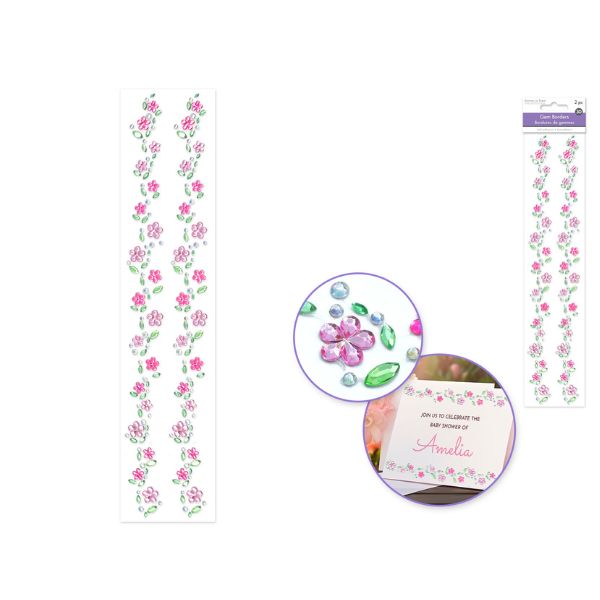 Autocollants bordure de perles 12 po fleurs roses