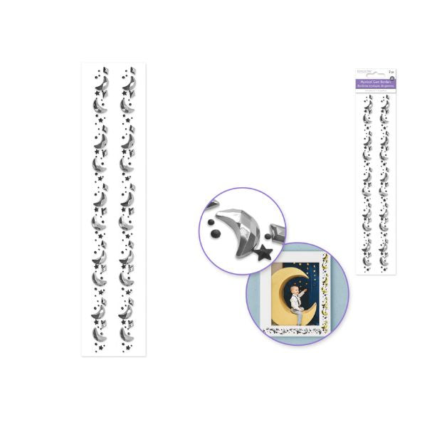 Autocollants bordure de perles 12 po lune argent