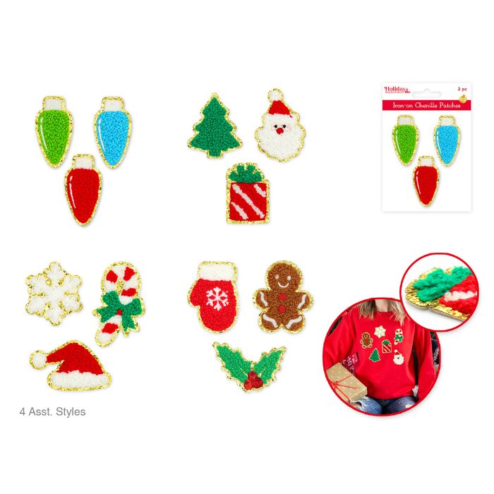 Pièce décorative à fer chaud de Noël (paquet de 3)