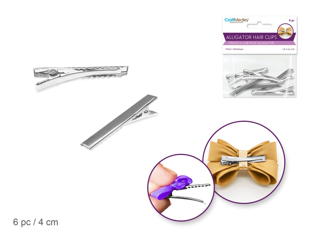Pince à cheveux alligator 1,6 po argent (paquet de 6)