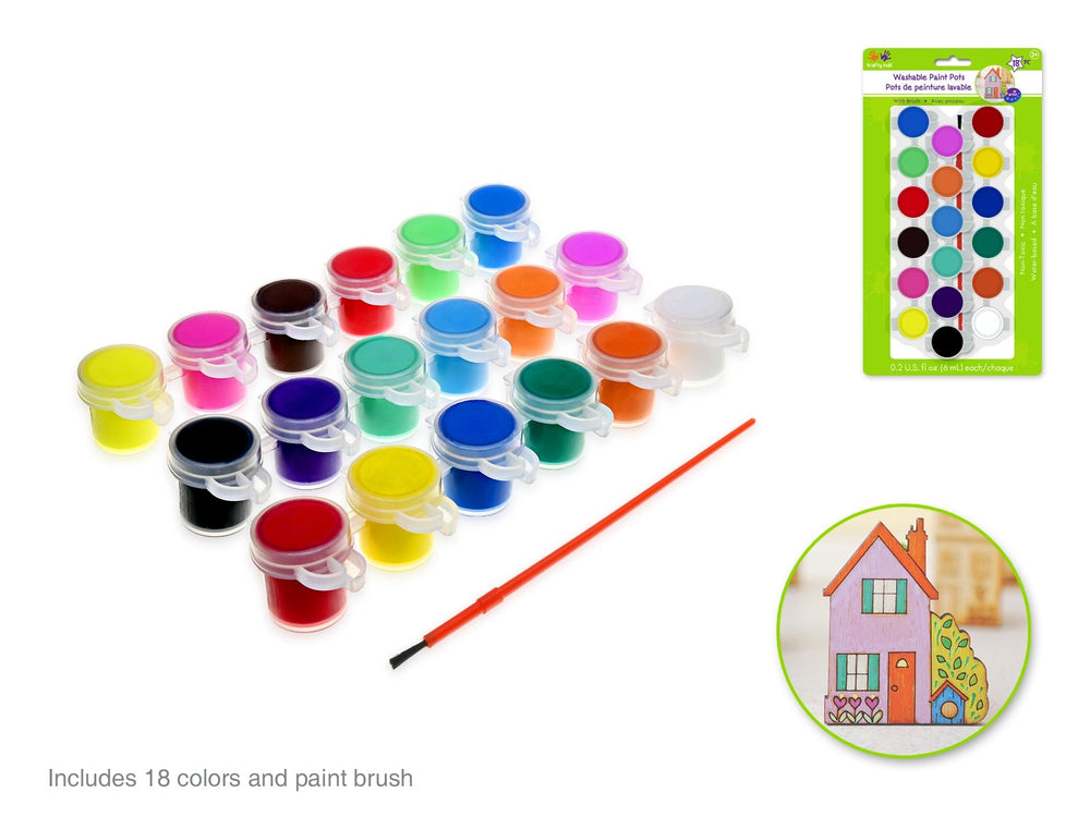 Pots de peinture lavable (ensemble de 18) avec pinceau