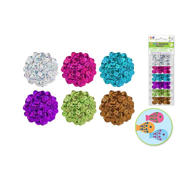 Paillettes (sequins) brillants pour artisanat couleurs glam (6 paquet de 2 g)