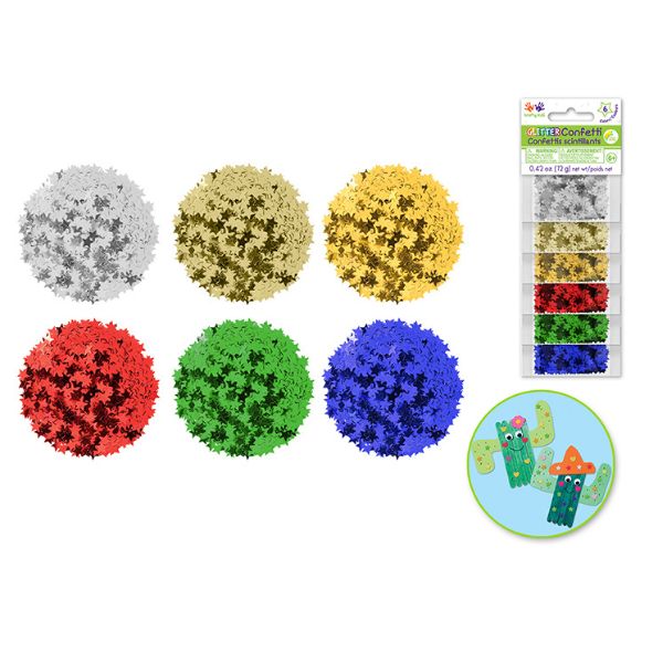 Confettis brillants étoiles de couleurs primaires (6 paquet de 2 g)