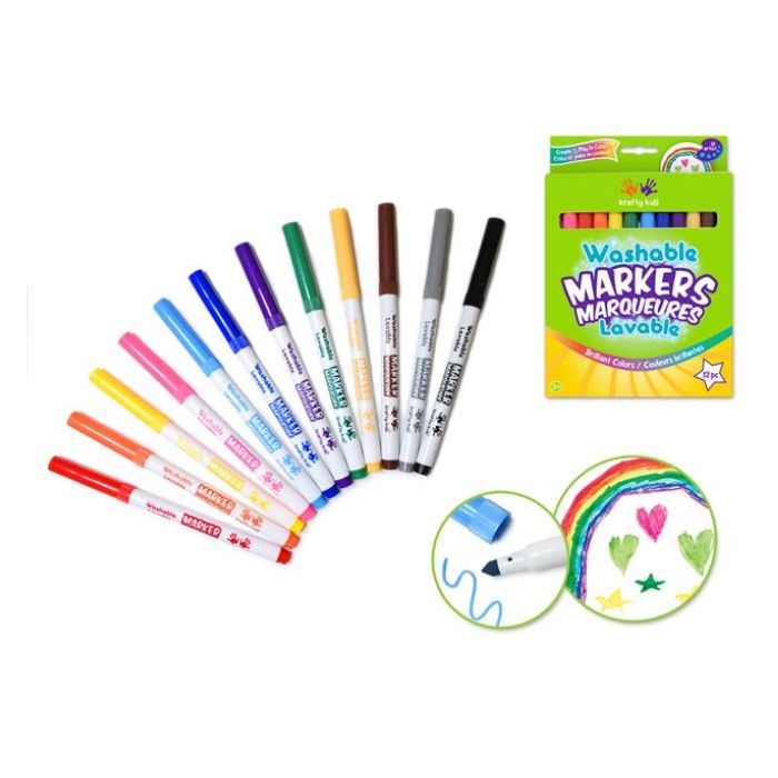 Crayon marqueur fin lavable couleur brillante (boîte de 12)