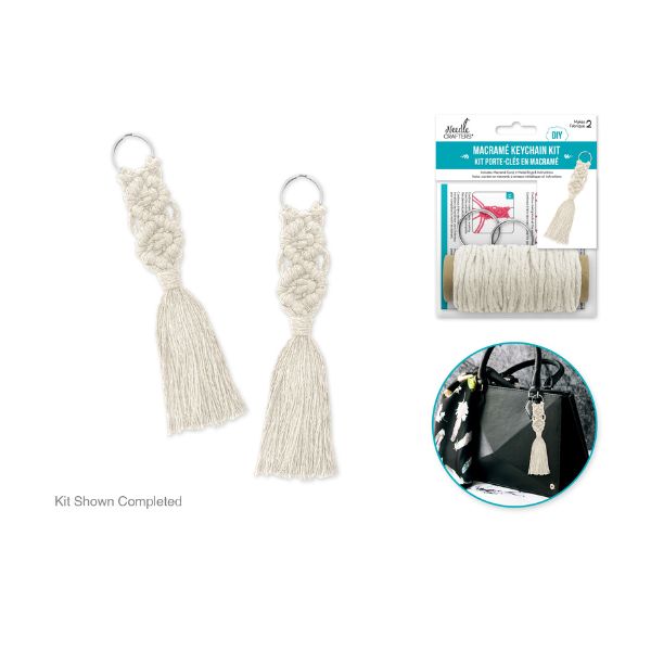 Ensemble de fabrication de porte-clés en macramé blanc cassé (paquet de 2)