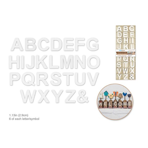 Lettres en bois 1,13 po blanche (paquet de 162)