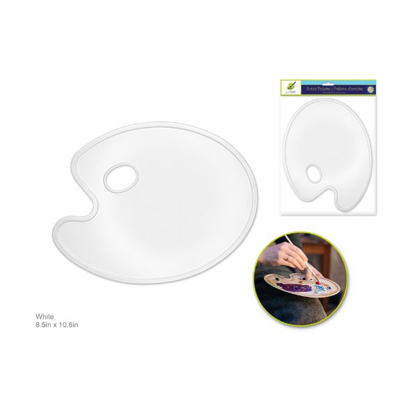 Palette d'artiste ovale 8,5 po x 10,6 po en plastique blanc