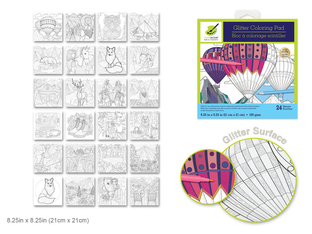 Bloc de coloriage brillant 8,25 po x 8,25 po montgolfière (24 feuilles)