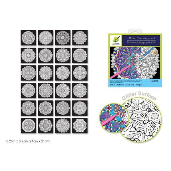 Bloc de coloriage brillant 8,25 po x 8,25 po mandala classique (24 pages)