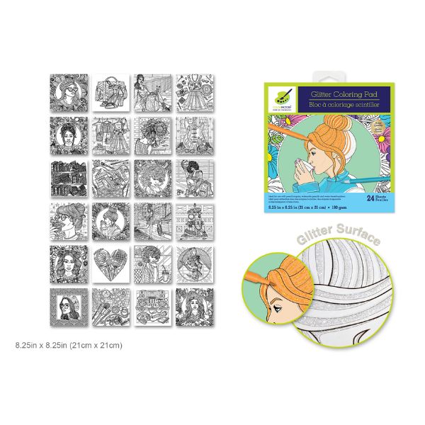 Bloc de coloriage brillant 8,25 po x 8,25 po glamour (24 pages)