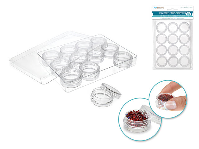 Contenant 3 cm x 1,3 cm avec bouchon qui se visse (paquet de 12)