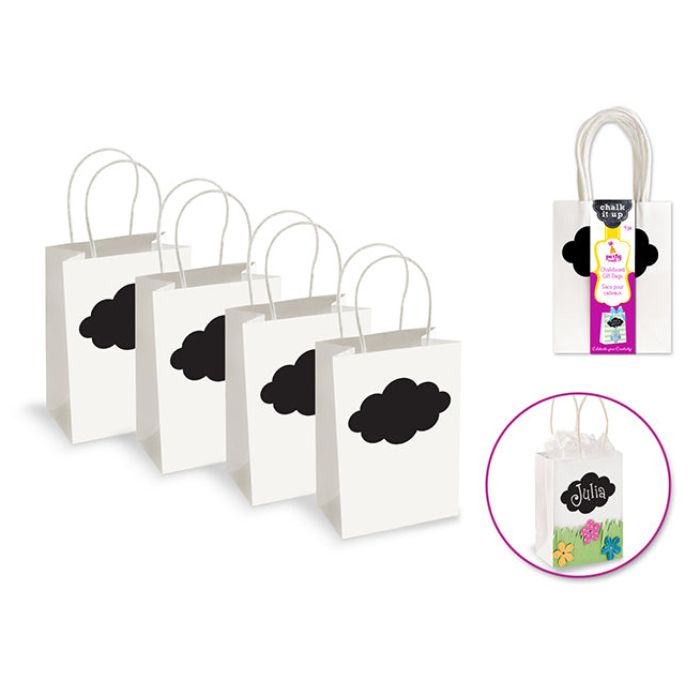 Sac cadeau petit avec étiquette et craie 5 po x 5 po x 2,5 po blanc (paquet de 4)