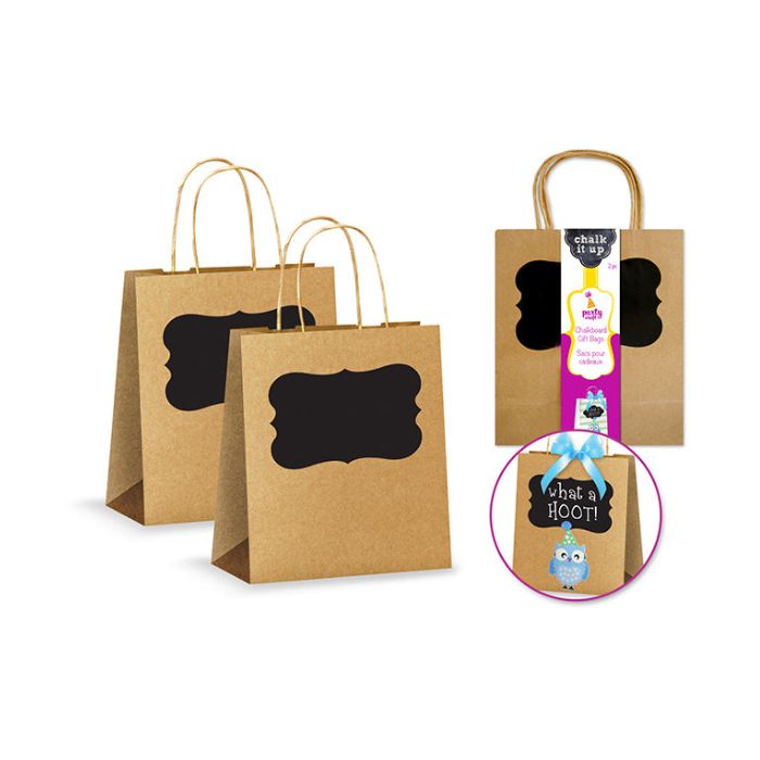 Sac cadeau grand 8 po x 10 po x 4 po kraft avec étiquette ardoise (paquet de 2)