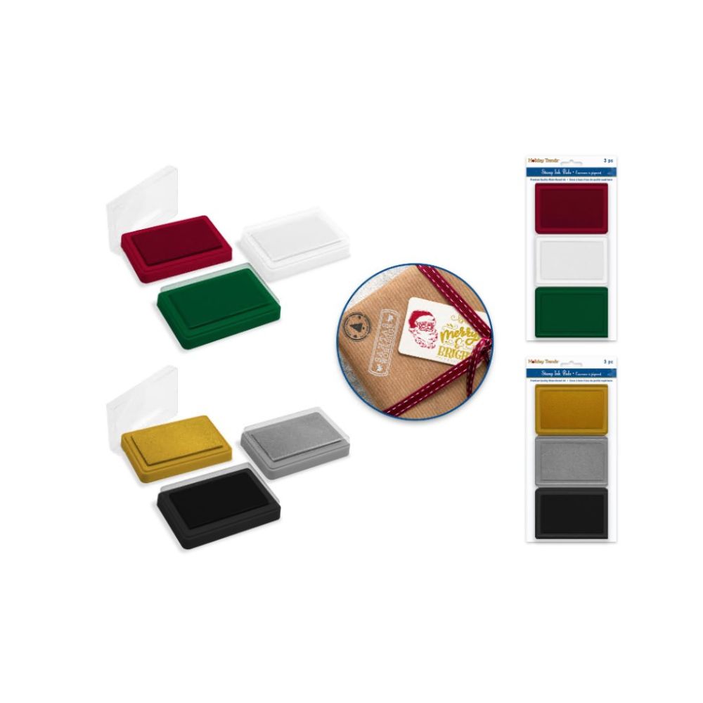 Tampon encreur 3 po x 1,75 po couleur de Noël (paquet de 3)