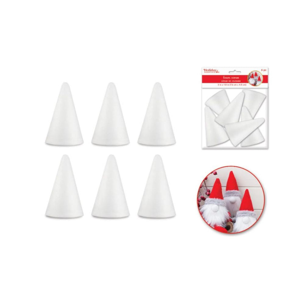 Cône en styromousse 3 po x 1,8 po (paquet de 6)